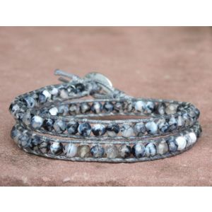 Grey Fire Agate Wrap Bracelet