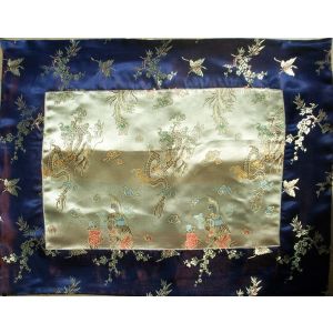 Gold Dragons & Blue Blossoms Silk Brocade Puja Table Cloth