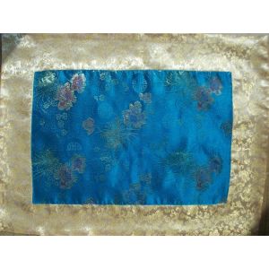 Turquoise Medallions & Cream Dragons Silk Brocade Puja Table Cloth