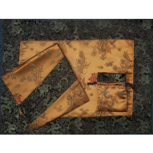 Orange & Brown Dragons Silk Brocade Puja Table Cloth