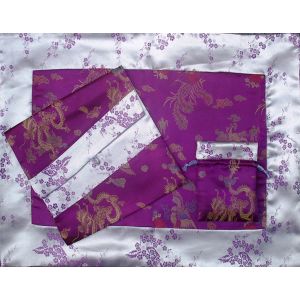Purple Dragons & Light Purple Blossoms Silk Brocade Puja Table Cloth