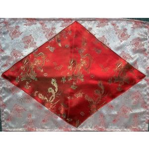 Red & Silver Dragons Silk Brocade Puja Table Cloth