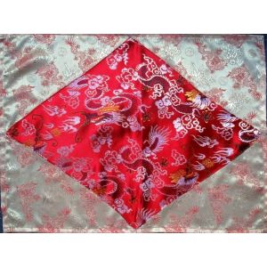 Red & Silver Dragons Silk Brocade Puja Table Cloth