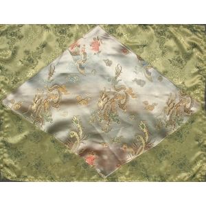 Gold & Green Dragons Silk Brocade Puja Table Cloth