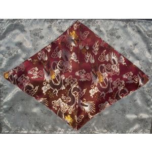 Burgundy & Silver Dragons Silk Brocade Puja Table Cloth