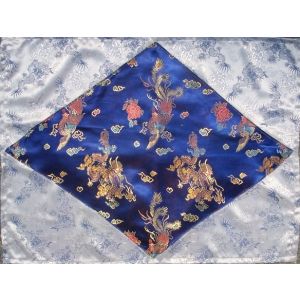 Blue & Silver Dragons Silk Brocade Puja Table Cloth