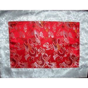 Red & White Dragons Silk Brocade Puja Table Cloth