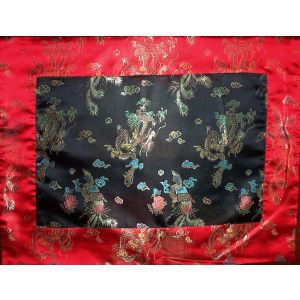 Black & Red Dragons Silk Brocade Puja Table Cloth