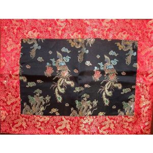 Black & Red Dragons Silk Brocade Puja Table Cloth