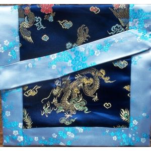 Blue Dragons & Light Blue Blossoms Brocade Text Cover 