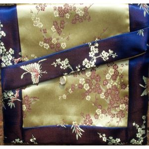 Gold & Blue Blossoms Brocade Text Cover
