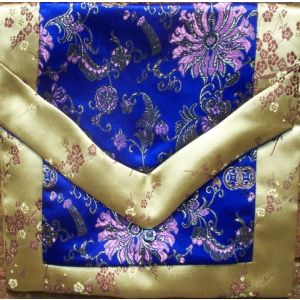 Blue Golden Lotuses & Gold Blossoms Brocade Text Cover