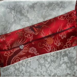 White & Red Dragons Brocade Text Cover 