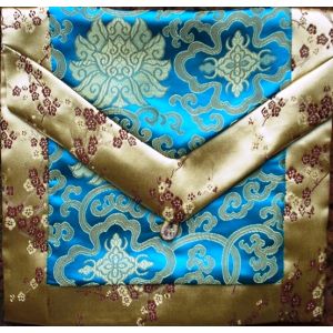 Turquoise Lotuses & Gold Blossoms Brocade Text Cover