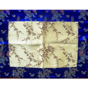 Gold Blossoms & Blue Dragons Silk Brocade Puja Table Cloth