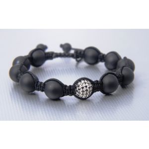 Black Onyx with Silver Pavé Black Sapphire Shamballa Bracelet 