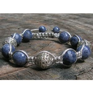 Blue Sapphire & Silver Marcasite Shamballa Bracelet
