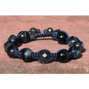 Blue Tigers Eye Shamballa Bracelet with Hematite