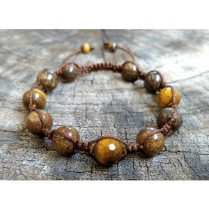 Bronzite and Faceted Tigers Eye Shamballa Bracelet with Golden Hematite