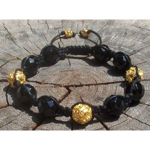 Onyx Shamballa Bracelet with Gold