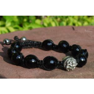 Black Onyx Shamballa Bracelet with Silver Ganesh Bead
