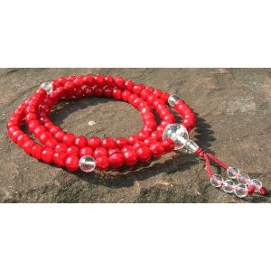 Faceted Red Opalized Glass Mala