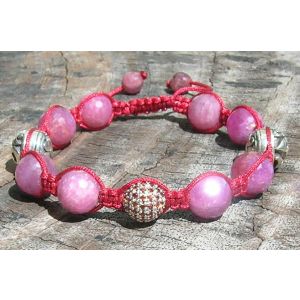 Faceted Ruby Shamballa with Silver Pave Garnet & Silver Om beads