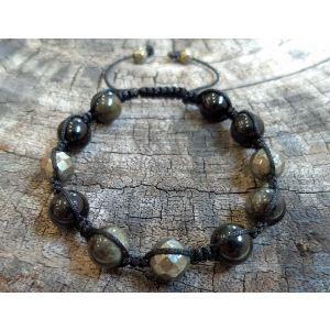 Golden Obsidian and Faceted Pyrite Shamballa Bracelet