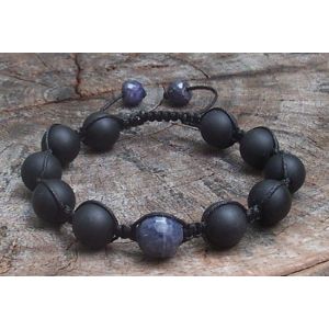 Black Onyx & Blue Sapphire Shamballa Macrame Power Bracelet