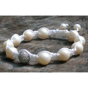 Pearl & Silver pavé Swarovski Crystal Shamballa Bracelet