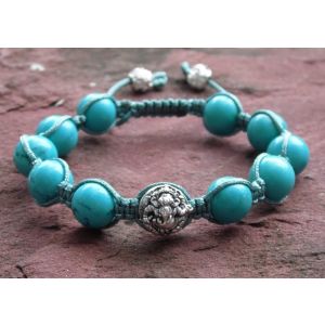 Turquoise & Sterling Silver Ganesh Shamballa Bracelet 