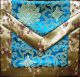 Turquoise Lotuses & Gold Blossoms Brocade Text Cover