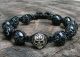 Black Fire Agate & Sterling Silver Skull Shamballa Bracelet