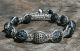 Black Fire Agate & Silver Micro-Pavé Black Sapphire Shamballa Bracelet